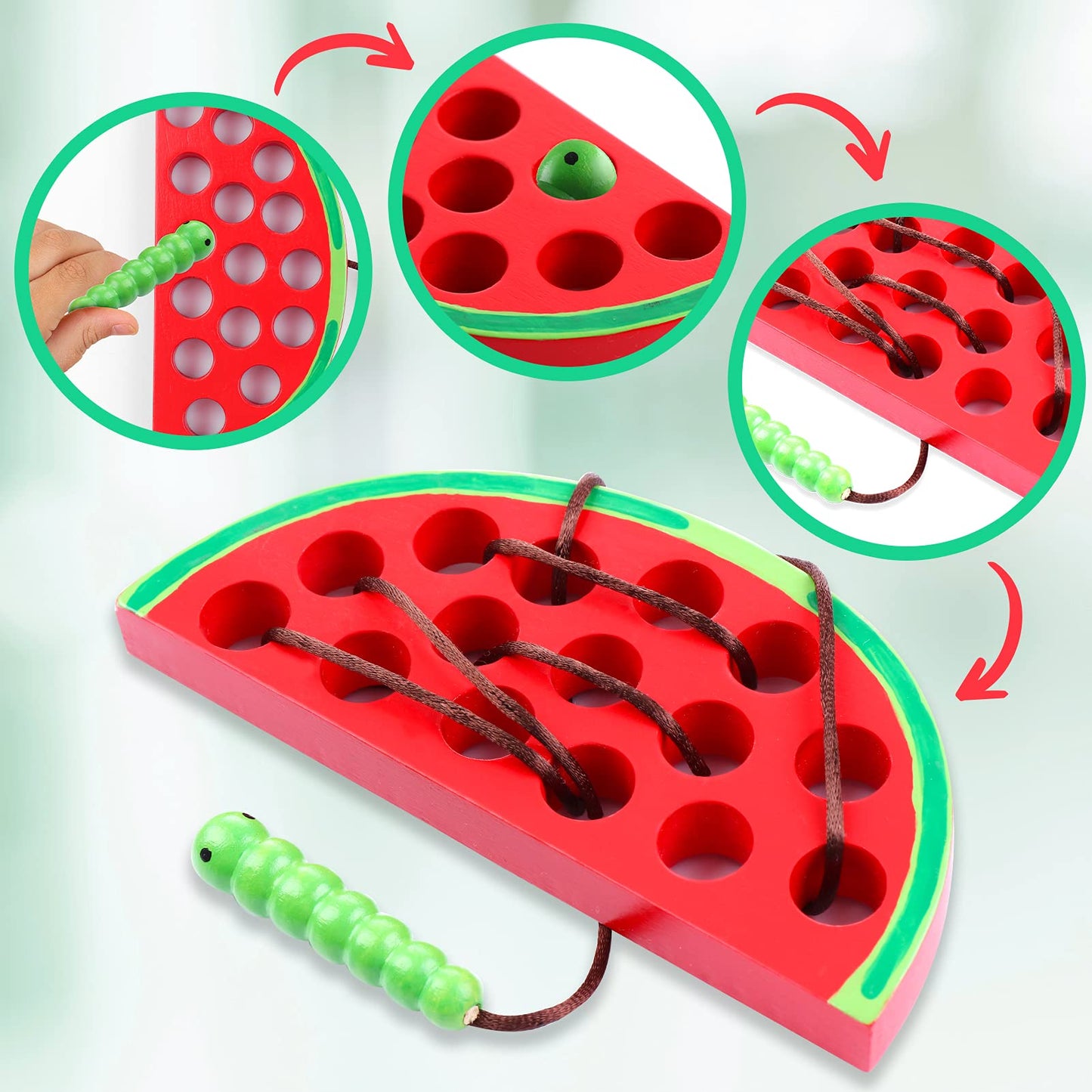 Klt Lacing Toy For Toddlers, Wooden Threading Toy Kids Travel Car Airplane Activities, Road Trip Essentials Games, Educational Learning Fine Motor Skills Montessori Toys 1 Apple,1 Watermelon, 1 Cheese