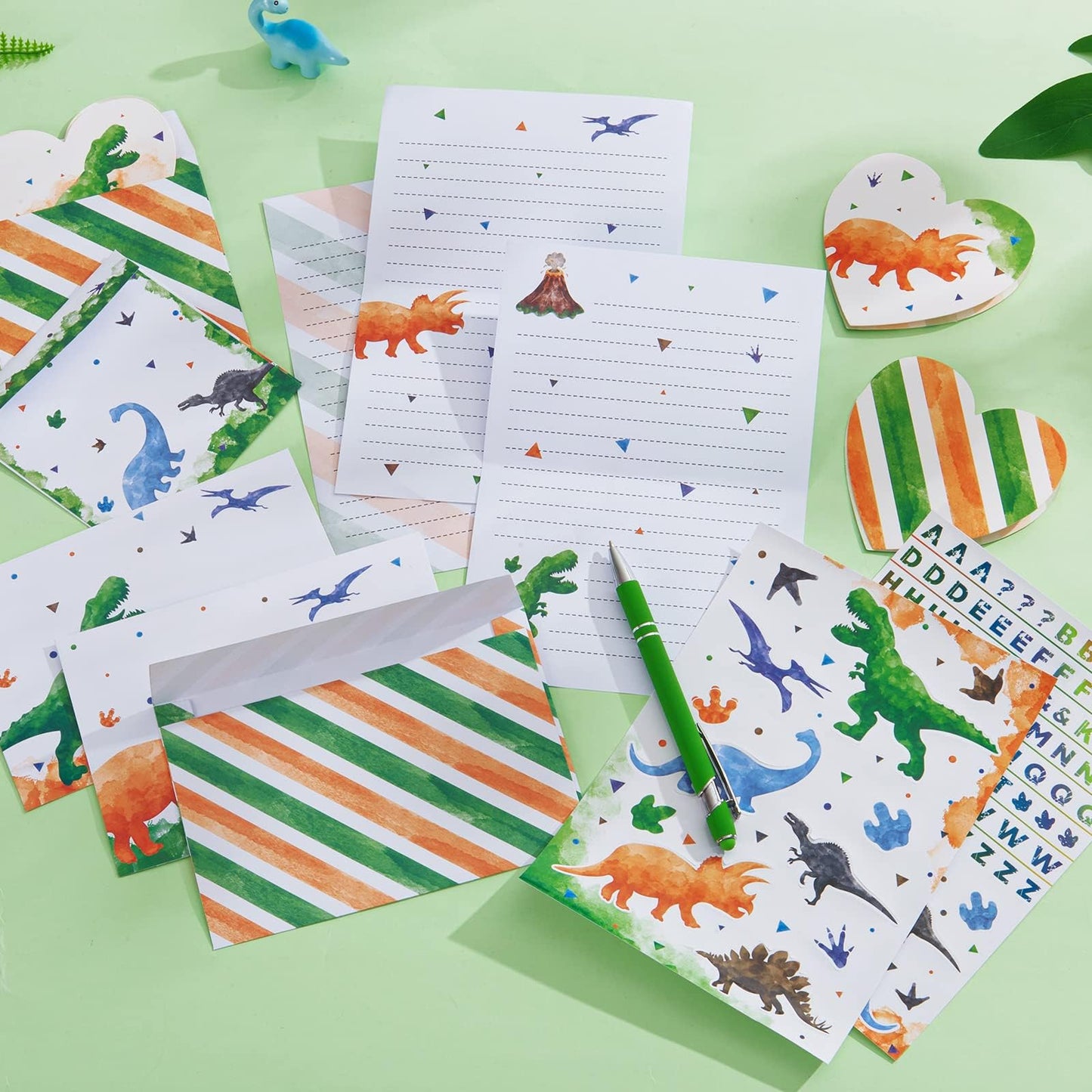 Watercolor Dinosaur Stationery Set - 69 Pcs Paper Letter Writing Set For Kids Boys Christmas Birthday Gifts Stationery Writing Sheets With Envelopes Greeting Cards Stickers Ballpoint Pen