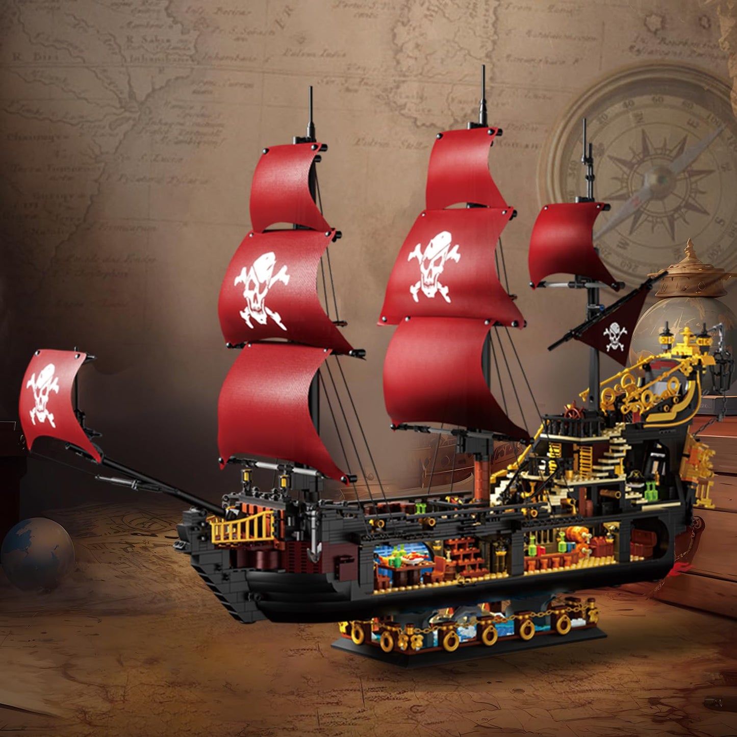 Pirate Ship Building Kit, Queen Anne'S Revenge Pirate Ship Building Set For Adults, Building Toys Gift For Kids Boys 8-12, Compa