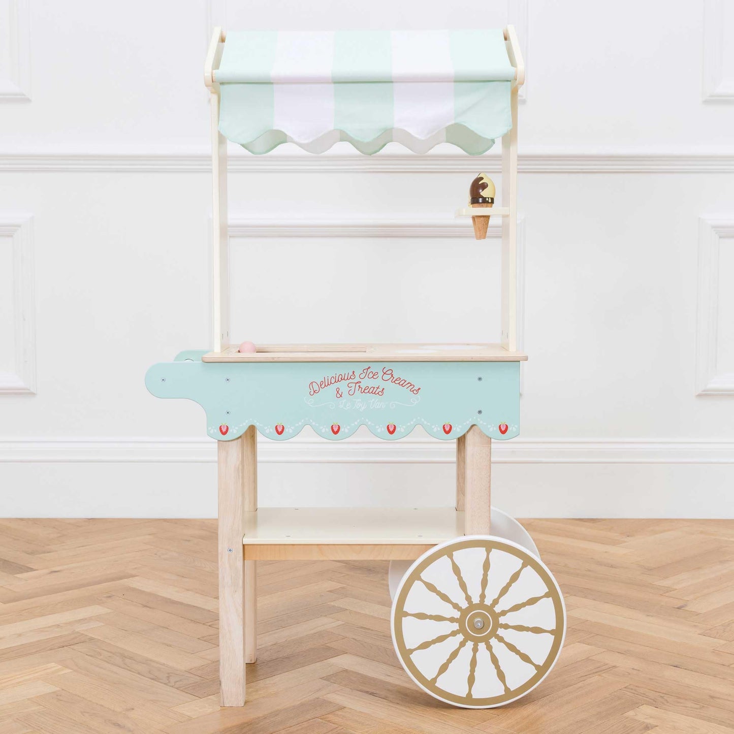 Le Toy Van - Educational Wooden Toy Role Play Ice Cream Trolley | Boys Or Girls Pretend Play Toy Food Playset - for Ages 3+