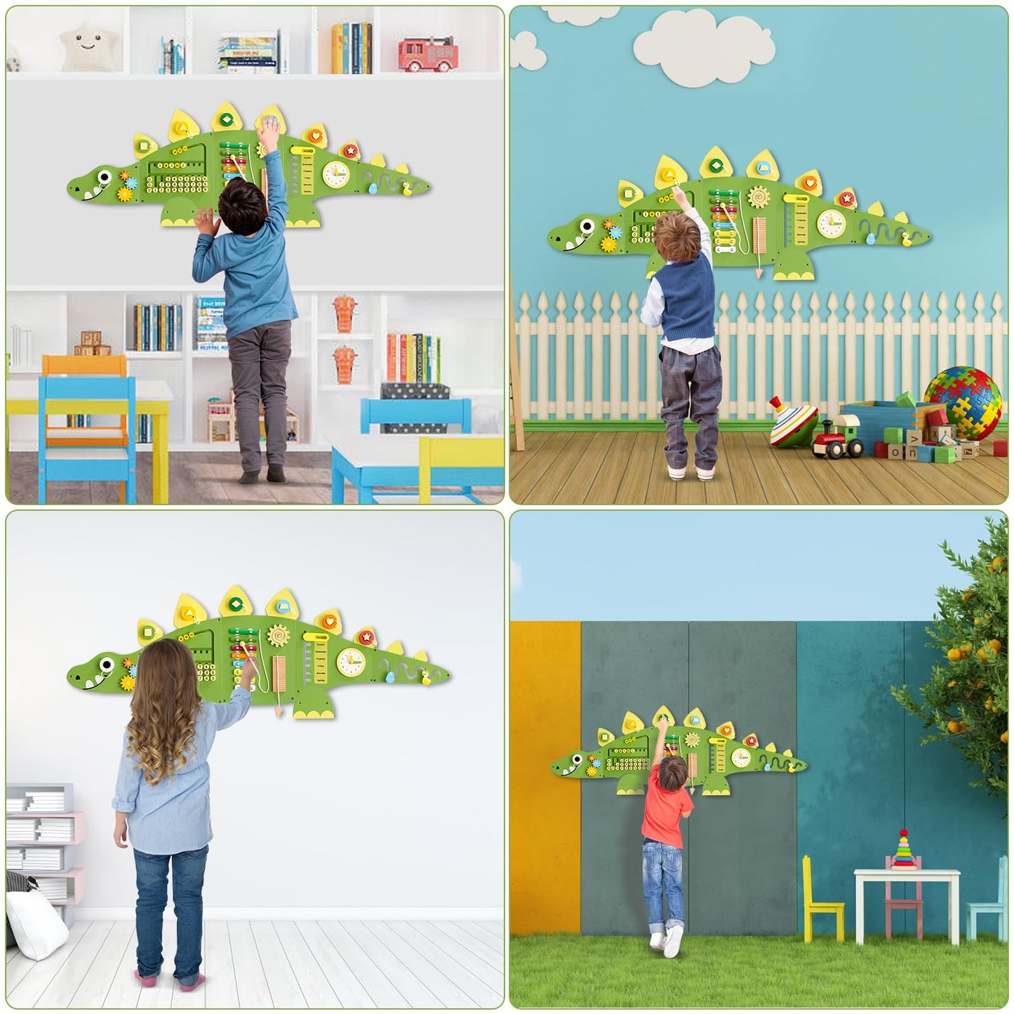 Beright Dinosaur Activity Wall Busy Board Panels, Montessori Sensory Toys, Toddler Learning Activity Center, Perfect For Toddler Playroom & Children'S Daycare, Green