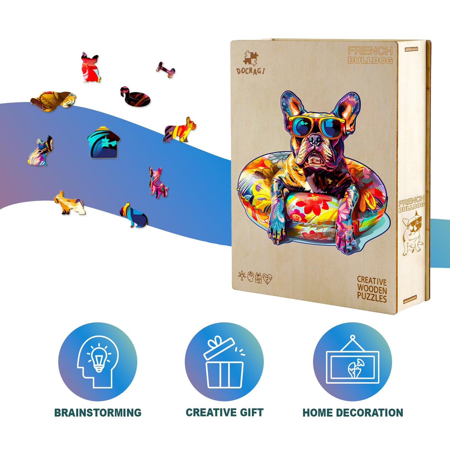 Wooden Dog Puzzles - Unique Shaped Wooden Jigsaw Puzzles For Adults And Kids - French Bulldog Wooden Puzzles - Christmas Birthda