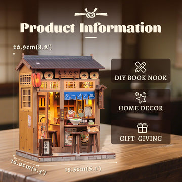 Fsolis Japanese Book Nook Kit - DIY Miniature Scene House Kit 3D Puzzles for mature-themeds 220 Wooden Pieces Tiny House Mini Booknook Craft Shelf Decor Gifts for Women Model Lovers (Morita-Ya Ramen)