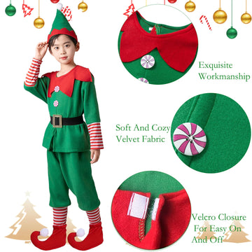 Muimray Christmas Elf Costume For Toddler Baby Boys Girls Santa Costume 5Pcs Set Cosplay Outfit Xmas Clothes Favors Gift (Boy, 1