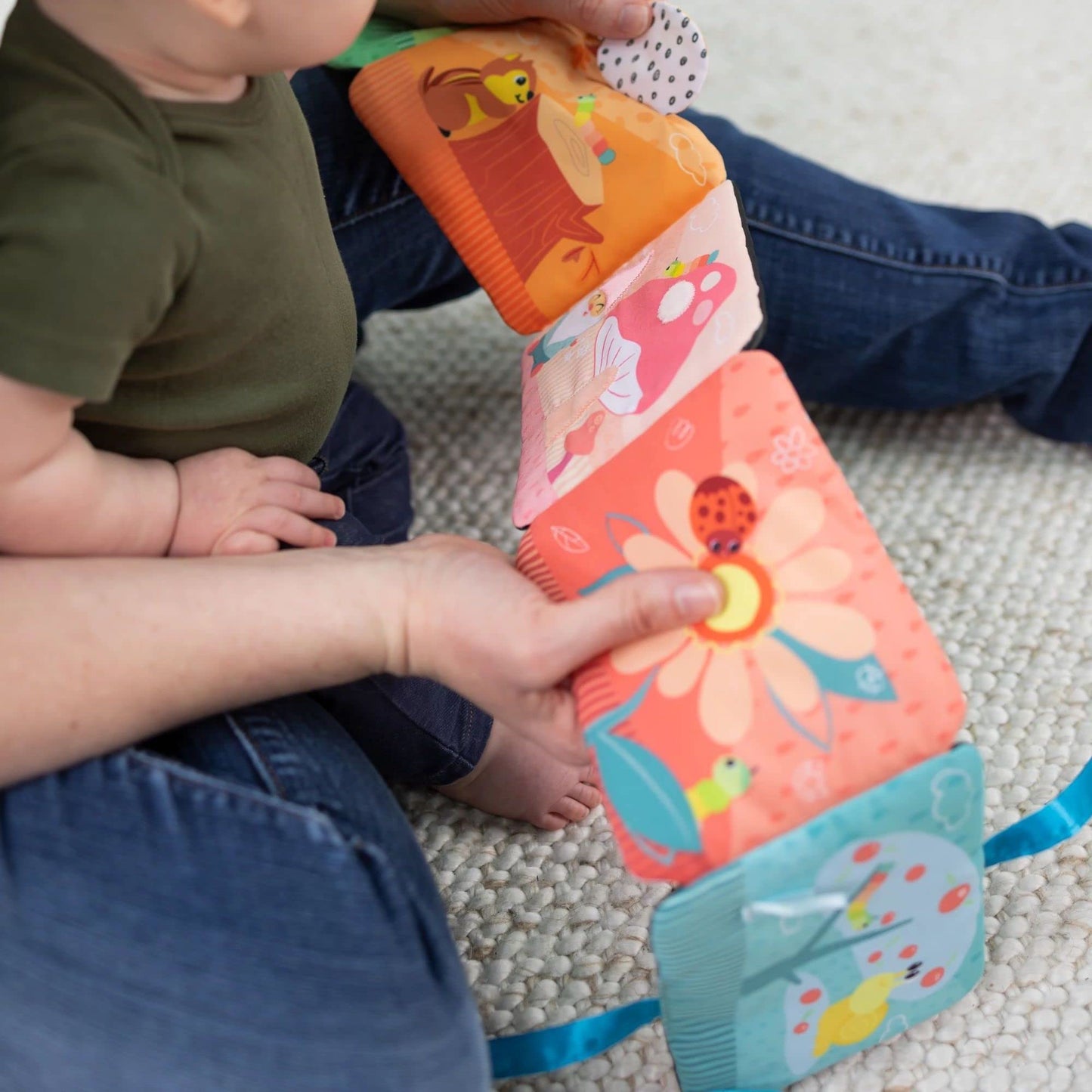 Lamaze Colorful Journey Caterpillar High Contrast Baby Book - Soft Fabric Baby Sensory Books - Includes Chewy Apple For Teething Babies - Baby Sensory Toys Ages 6 Months And Up