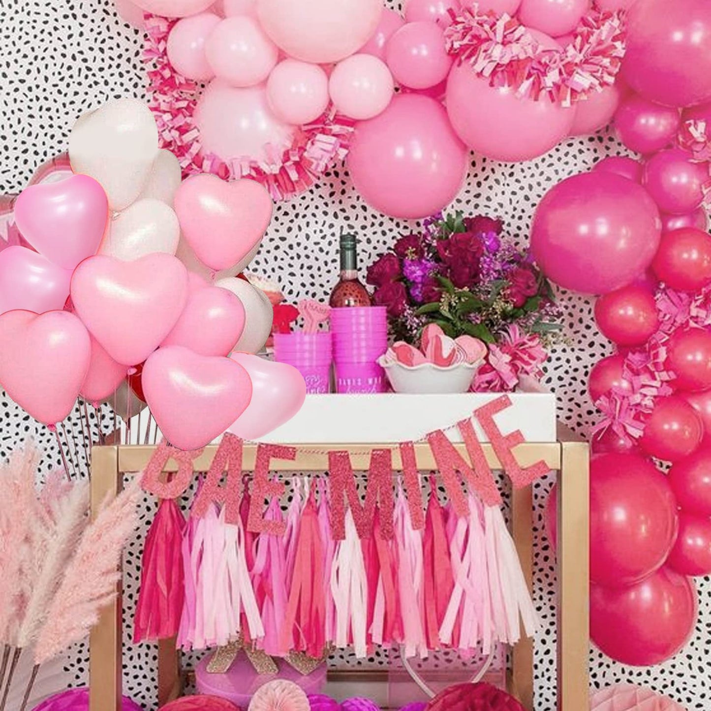 Infloral Pink Balloon Arch Kit Pink Rose Red Macaron Red Balloon Garland Kit Pink White Heart Balloons For Mother'S Day Wedding Valentines Day Proposal Anniversary Girl'S Birthday Party Decorations