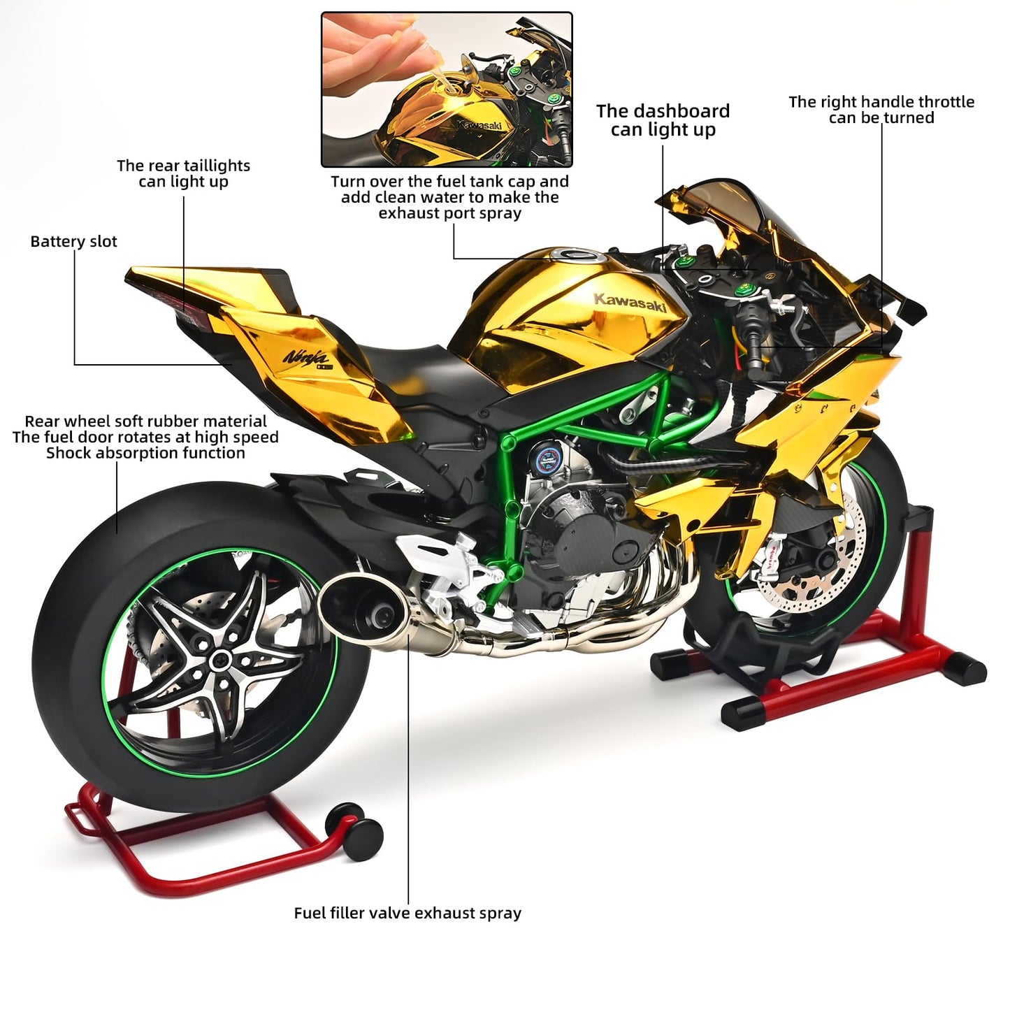 Rzape Die Cast Motorcycle 1:6 Scale For Kawasaki H2R Motorcycle Alloy Racing Motorcycles Model Power Kawasaki Ninja H2R Toy Moto
