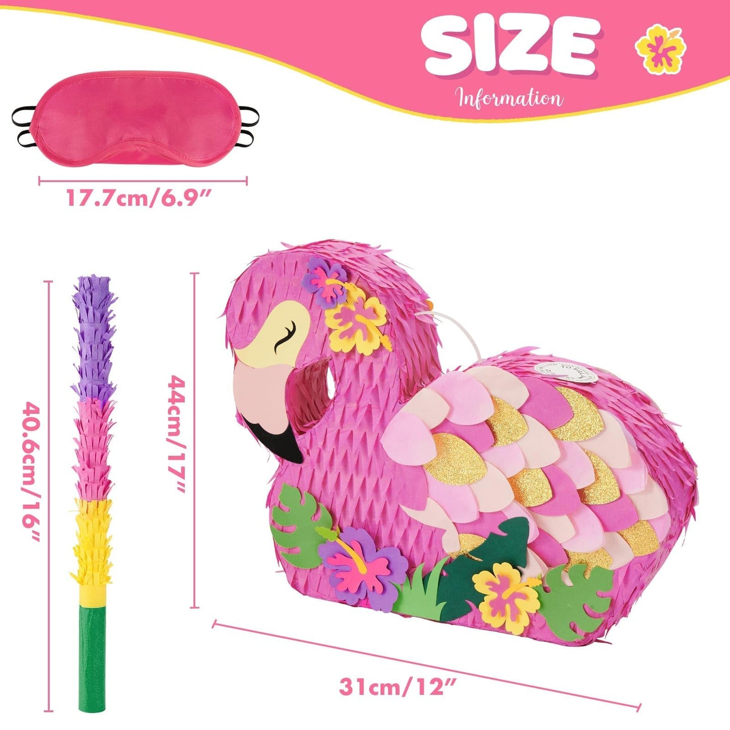 Wernnsai Flamingo Piñata - Pink Piñata Bundle With Blindfold And Bat For Girls Kids Piñata Tropical Flamingo Theme Birthday Party Supplies Summer Pool Party Decorations For Fiestas Baby Shower