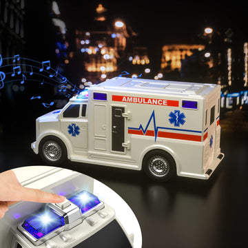 TEMI 4 Pack Emergency Vehicles for Kids, Helicopter, Police Car, Fire Truck, Ambulance Friction Powered Toys for Toddlers, Gifts