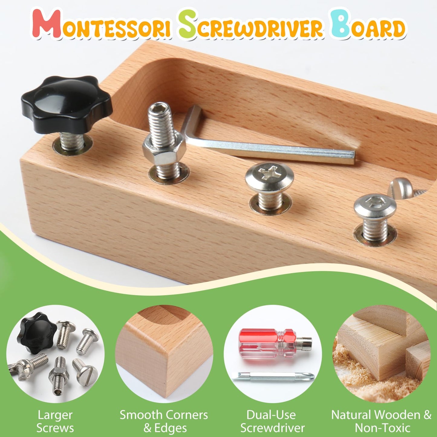MEROCO Montessori Toddler Screwdriver Toy Set, Montessori Toys for 3+ Year Old Play Real Kids Tools Set for Boys Age 3, Fine Mot
