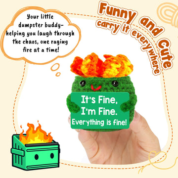 4THFARMES Mini Funny Dumpster Crochet - Gag Gift, Small Green Desk Accessory, Easter Basket Stuffer, Model 4THFARMES-Fire-G01