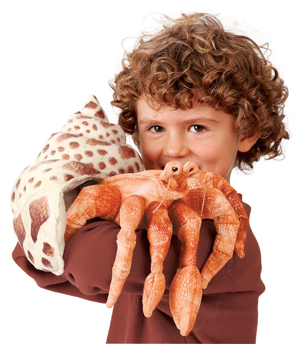 Folkmanis Hermit Crab Hand Puppet, Orange; Cream; Brown, 1 Ea