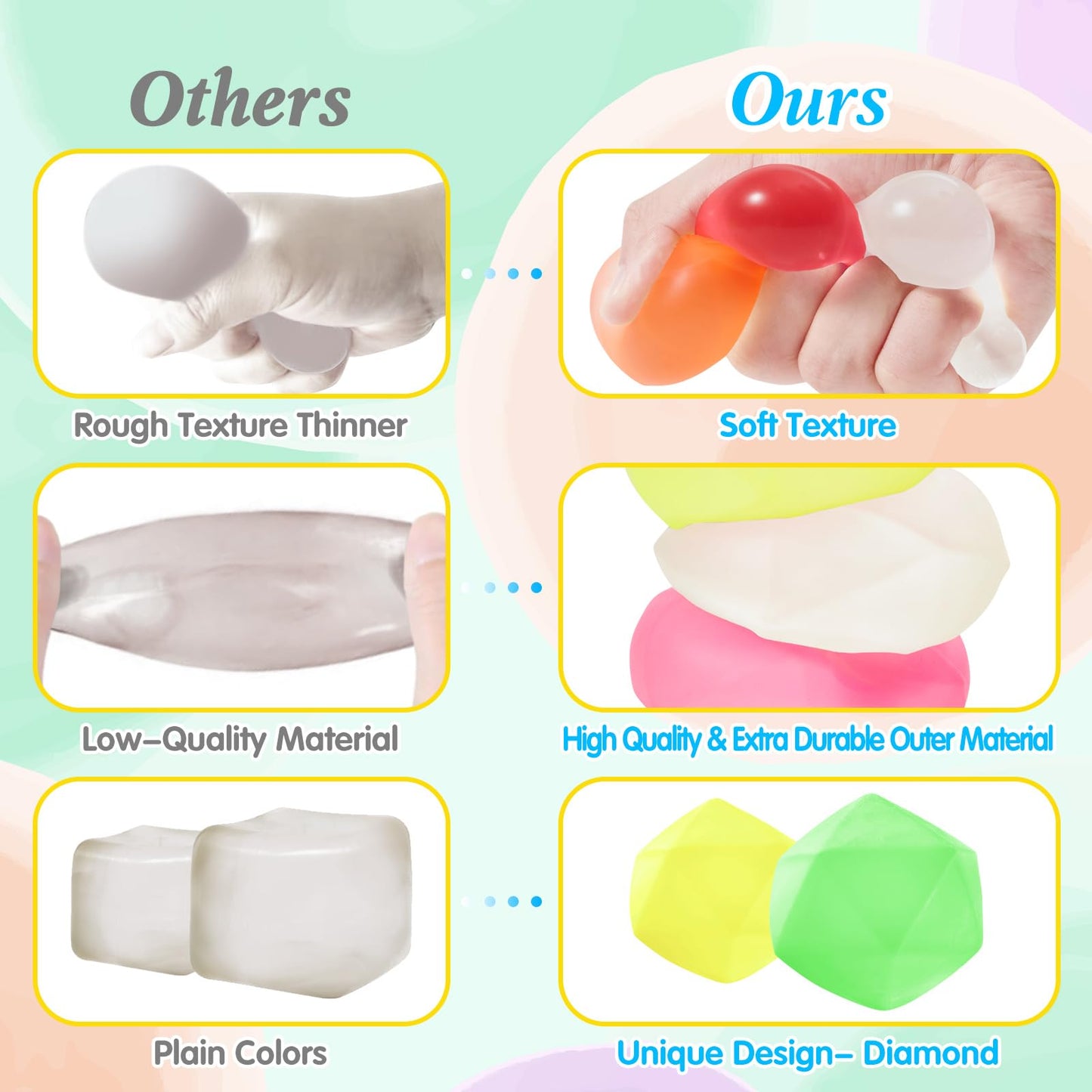 Fidget Toys Stress Balls For Kids 8 Pack, Ice Squishy Stress Cube-Diamond Malt Sugar Balls, Sensory Toys For Anxiety Stress Reli