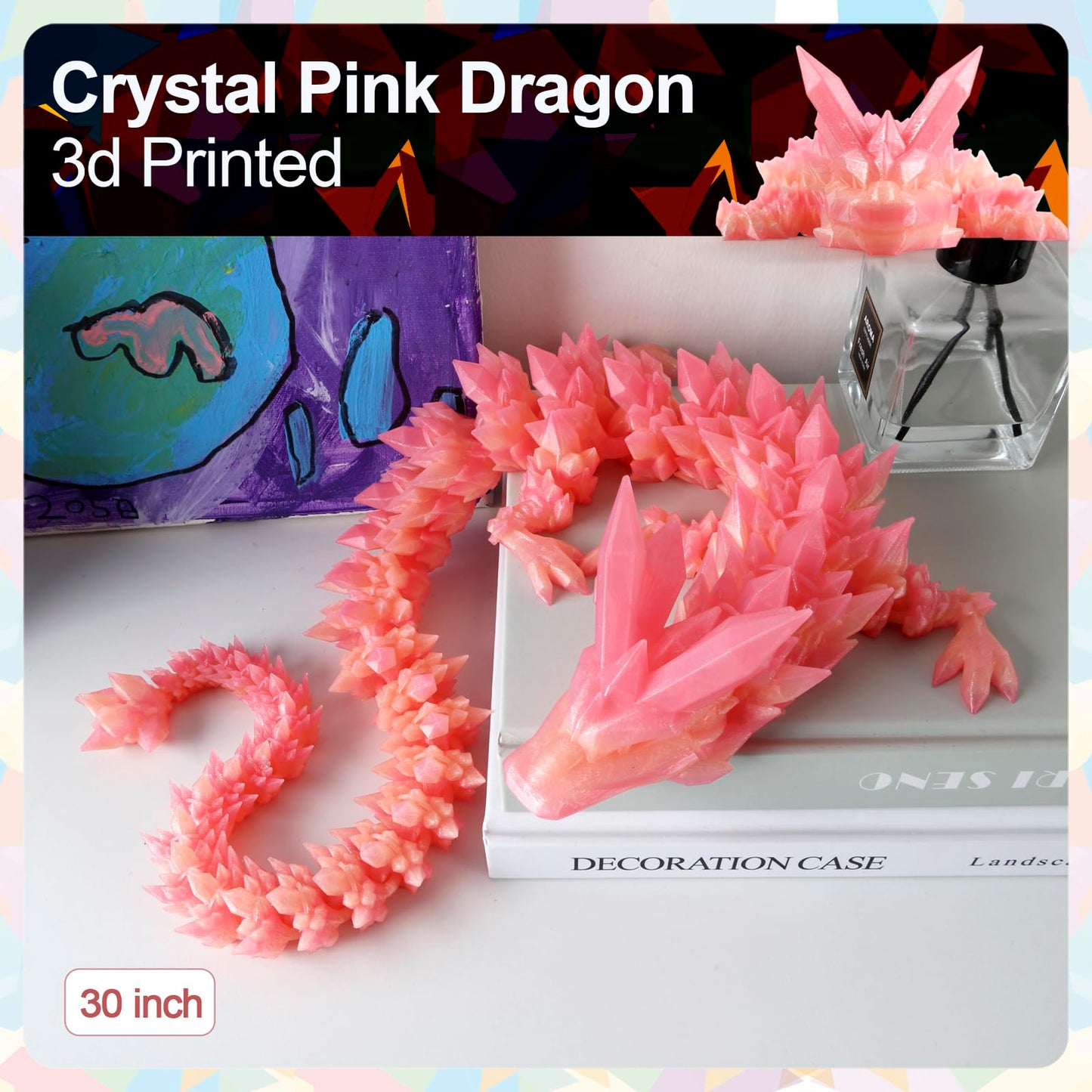 Rwsefk 30 In 3D Printed Dragon, 30Inch Dragon,3D Dragon Toy,Large Dragon Present,Ariculated Crystal Dragon (Peach Colour, 30Inch