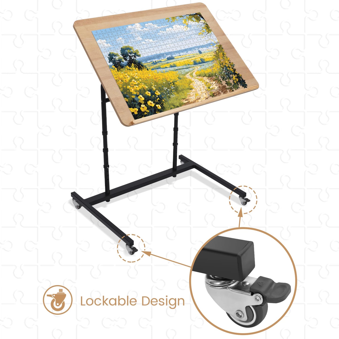 Krofem Rolling Jigsaw Puzzle Table With Wheels, Adjustable Height, Pneumatic Tilt, Extra Large For 1500 Pieces, Portable Puzzle