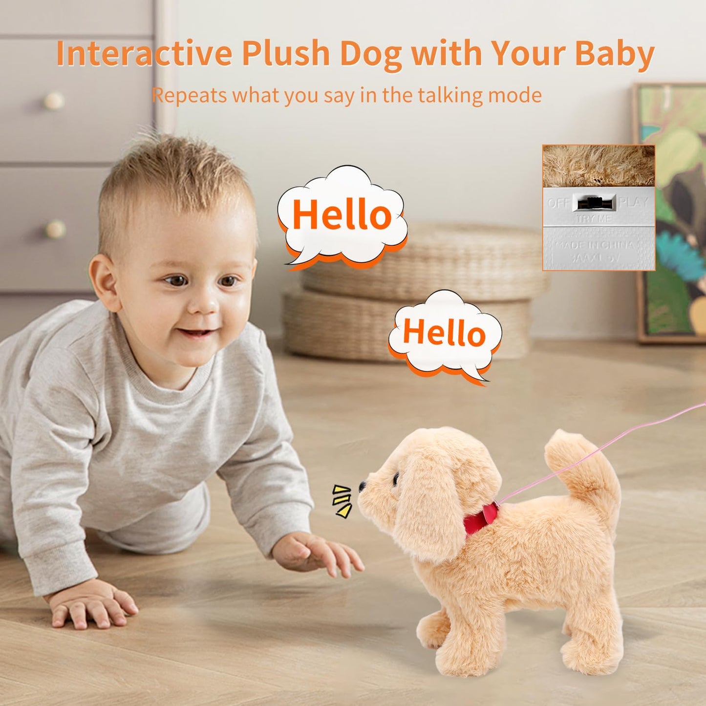 Monealpis Interactive Walking Dog Toy for Toddlers - Plush Golden Retriever, Singing & Barking, Perfect Gift for Kids Ages 2+