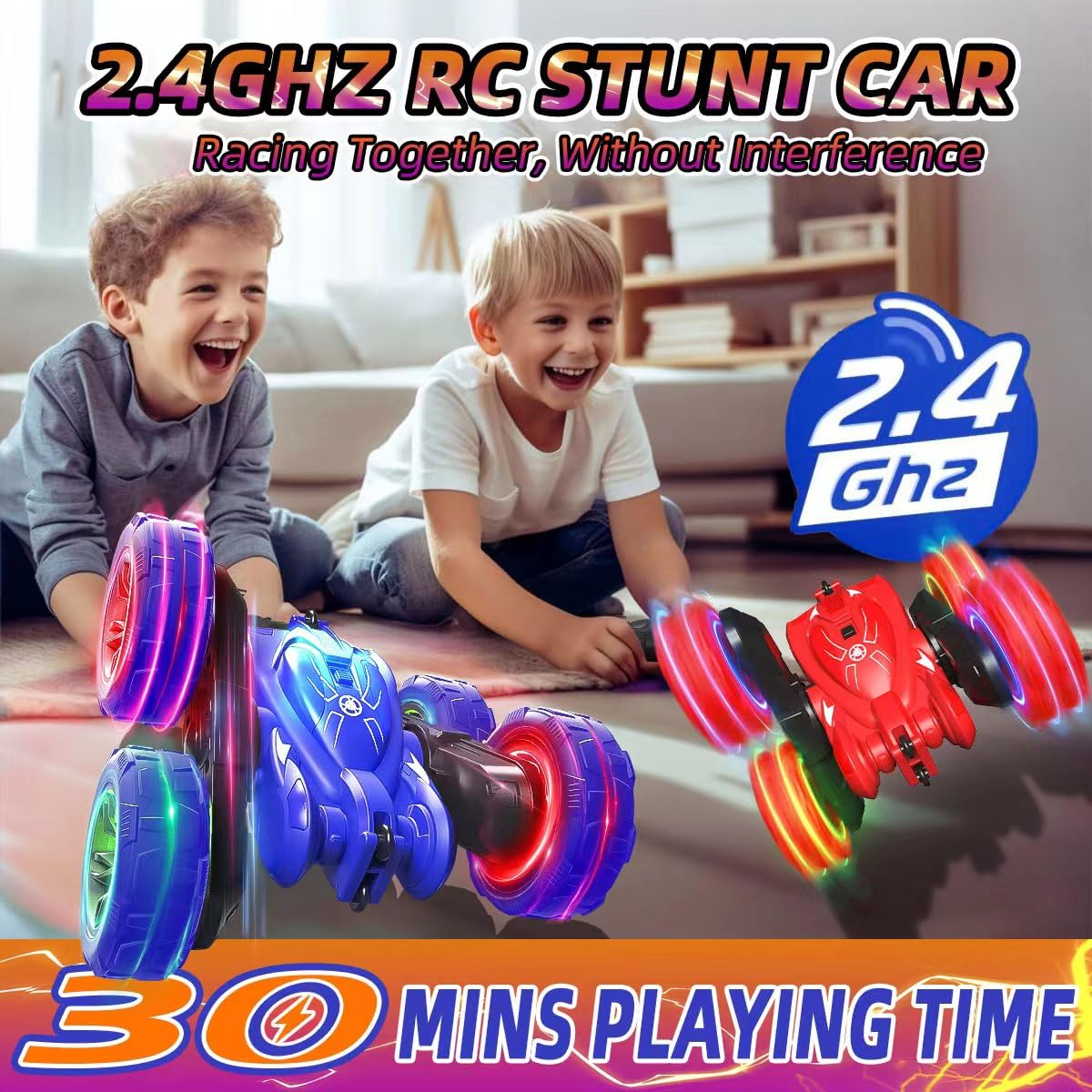 Remote Control Car, Rechargeable Fast Direct Charging RC Cars with Colorful Light, Double Sided 360 Flips RC Stunt Car 2.4Ghz 4W