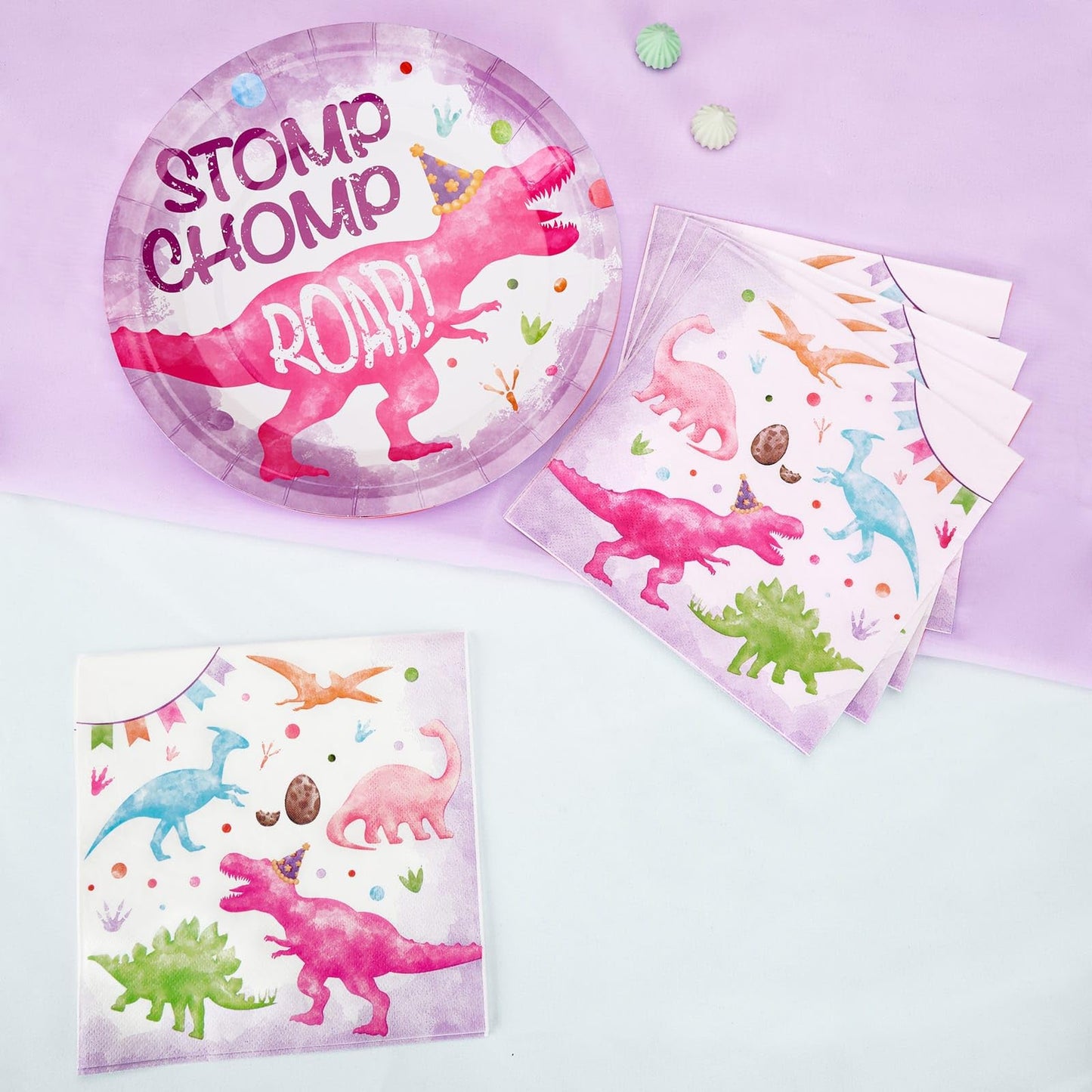 Wernnsa Girl Dinosaur Party Decorations -50 Pack Dinosaur Paper Napkins Pink Dinosaur Birthday Decorations Disposable Dino Paper Napkins For Kids Baby Girl 6.5 X 6.5 Inches