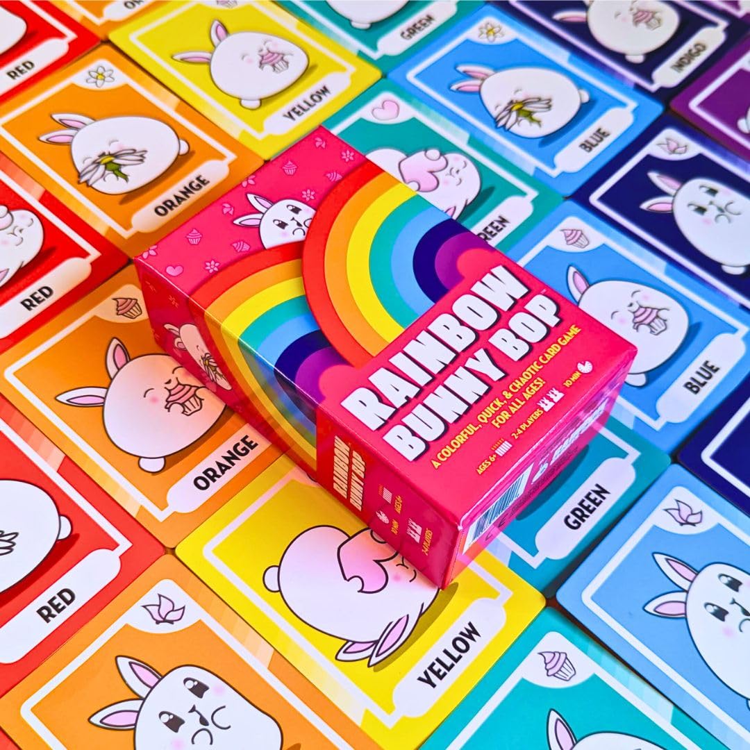Rainbow Bunny Bop Card Game | Quick & Colorful Travel And Family Games For Kids And Adults | 2-4 Players