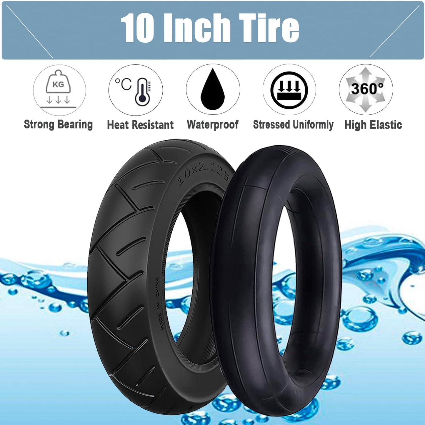 Cooryda 10X2.125 Tire And Inner Tube,10X2.125 Inner Tube For Electric Scooter Tire Replacement Wheels With 0 Valve Stem For 10In