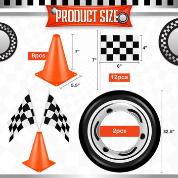 Remagr 24 Pieces Race Car Party Supplies Include Traffic Cones Checkered Flag Race Flags Checkered Tablecloth Race Track Running