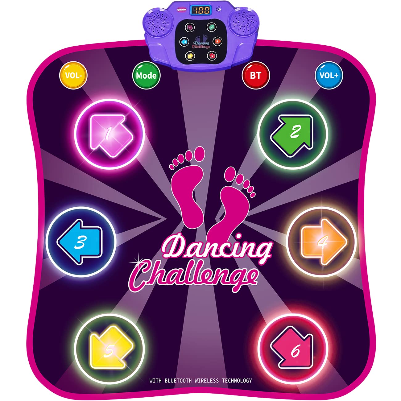 Kids Dance Mat For Girls - Toys For 4 5 6 7 8-10 Year Old Girl Birthday Gifts - Girl Toys For Ages 5-7 6-8 8-12 - Electronic Dance Pad With Light Up 6 Button - Wireless Bluetooth - 5 Game Modes