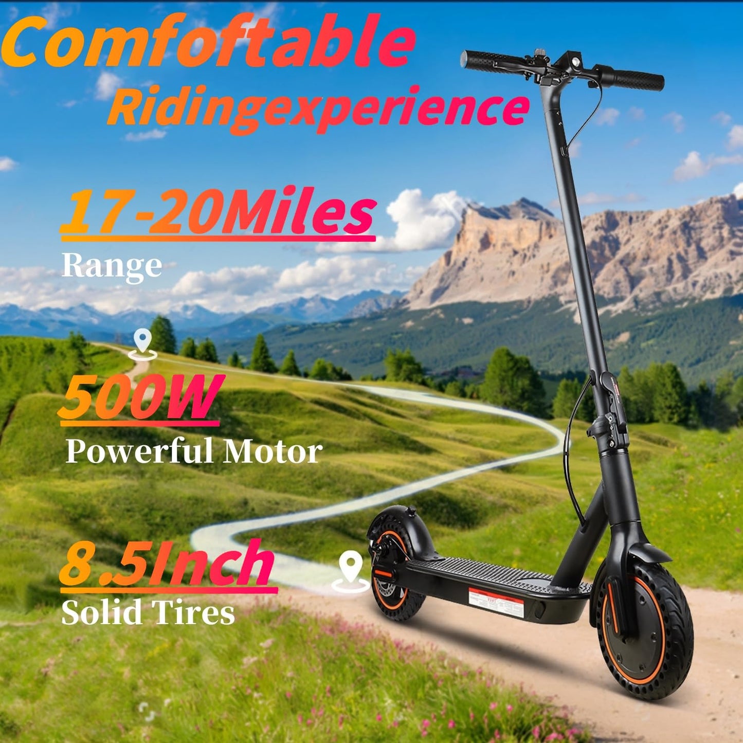 Electric Scooter For Adults, 8.5 '' Solid Tires, 17-20 Mph, 350W Motor, Max 20 Miles Long Range, Folding E-Scooter With Dual Bra