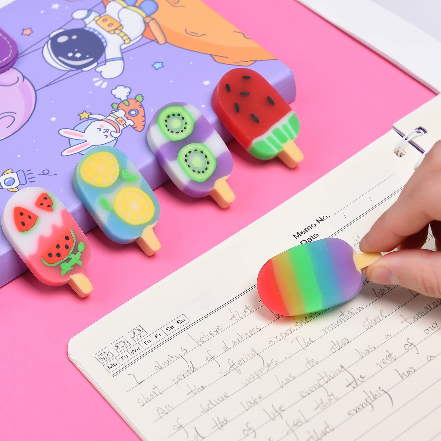 Domg 16Pcs Ice Cream Erasers For Kids, Cute Fruit Shaped Erasers Fun Food Erasers For Classroom Rewards Party Favors