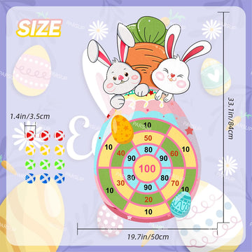 Easter Dart Board Game Set, Cute Bunny Chick Carrot Party Board Games with 12 Stick Balls, Happy Easter Indoor Outdoor Games for