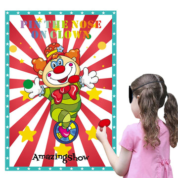 Circus Party Supplies,Pin The Noses On The Clown,Circus Clown Party Games Decoration,Large Poster With 24Pcs Nose Stickers For K