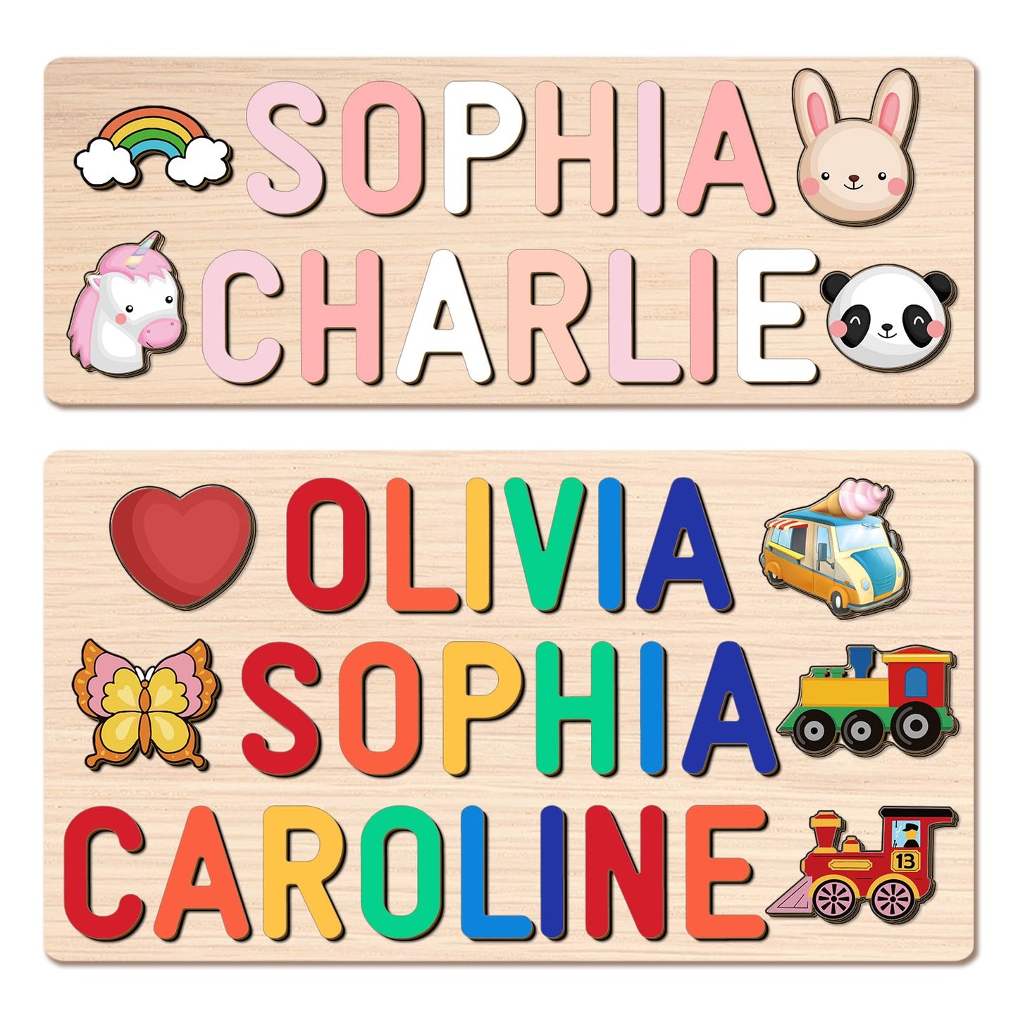 Weokooly Name Puzzle For Kids Personalized, Custom Wooden Puzzles For Toddlers 1-3 First Birthday Gifts For Girls Boys, Personal
