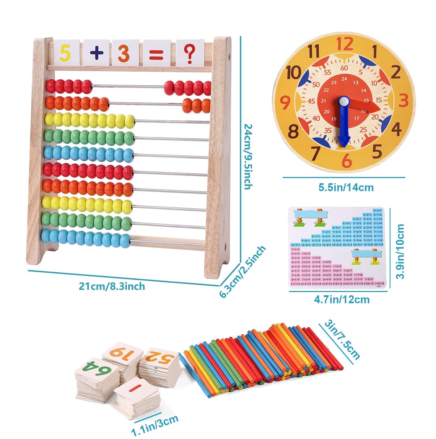 Wooden Abacus For Kids Math Manipulatives Learning Clock For 5 6 7 8 Year Old Boys Girls 1St 2Nd Grade Math Counters 100 Counting Sticks Montessori Preschool Educational Math Toys Homeschool Supplies