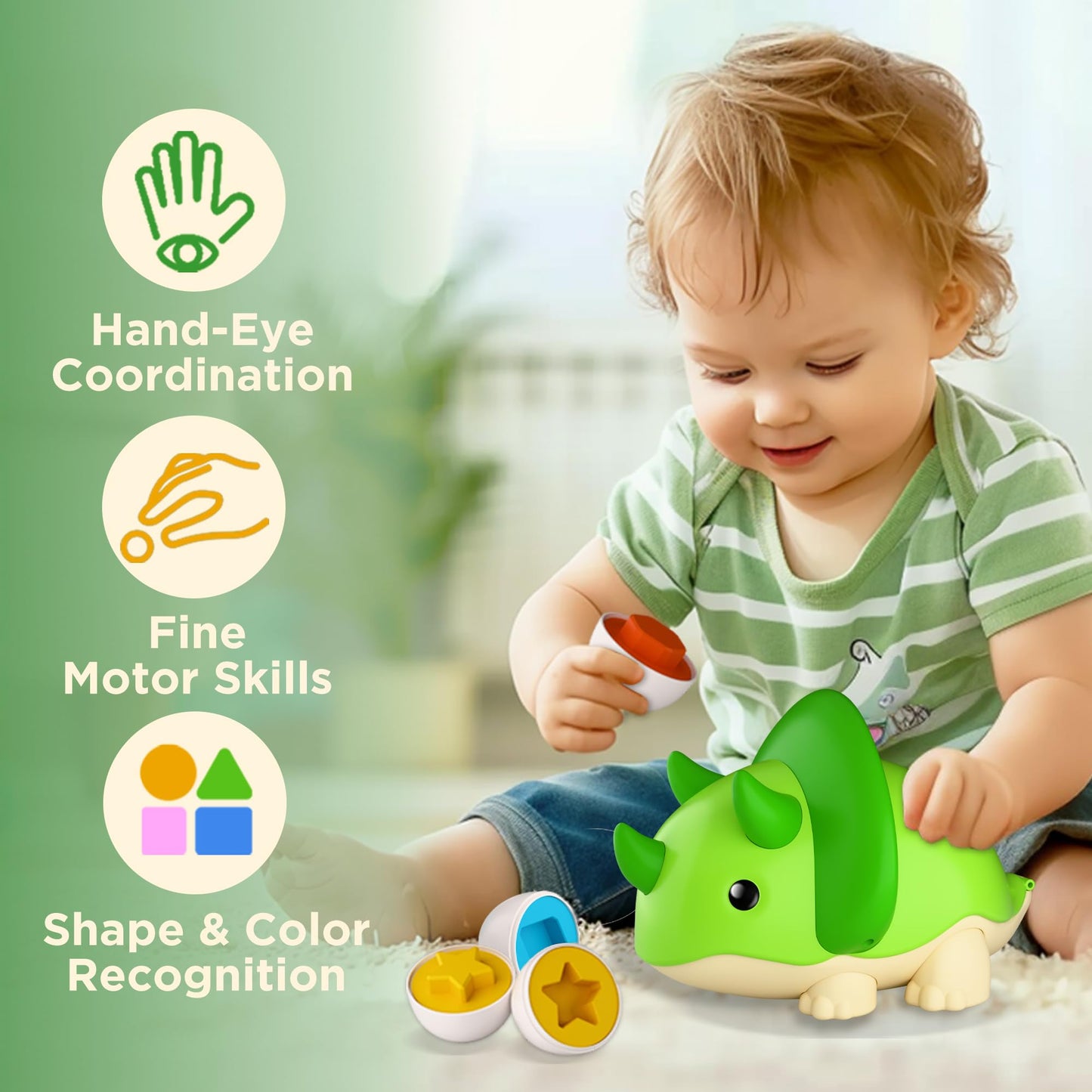 iPlay, iLearn Toddler Matching Eggs - Educational Dinosaur Shape Sorter Toy for 18 Month to 4 Year Olds - Colorful Plastic Montessori Gift
