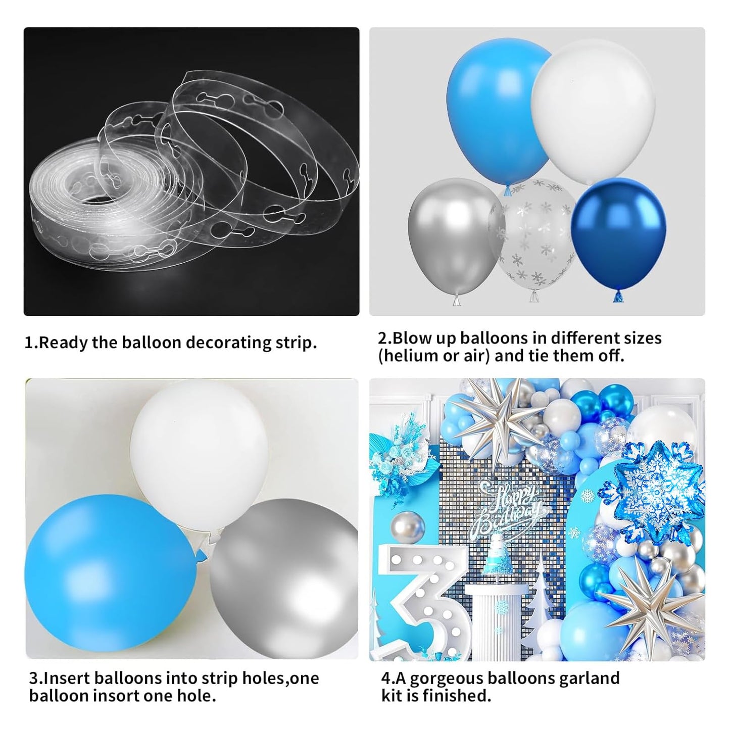 Snowflake Balloon Garland Arch Kit, Silver Blue White Balloon Arch With Snowflake Foil Balloons For Winter Wonderland Holiday Christmas Baby Shower Snow Princess Birthday Party Decorations