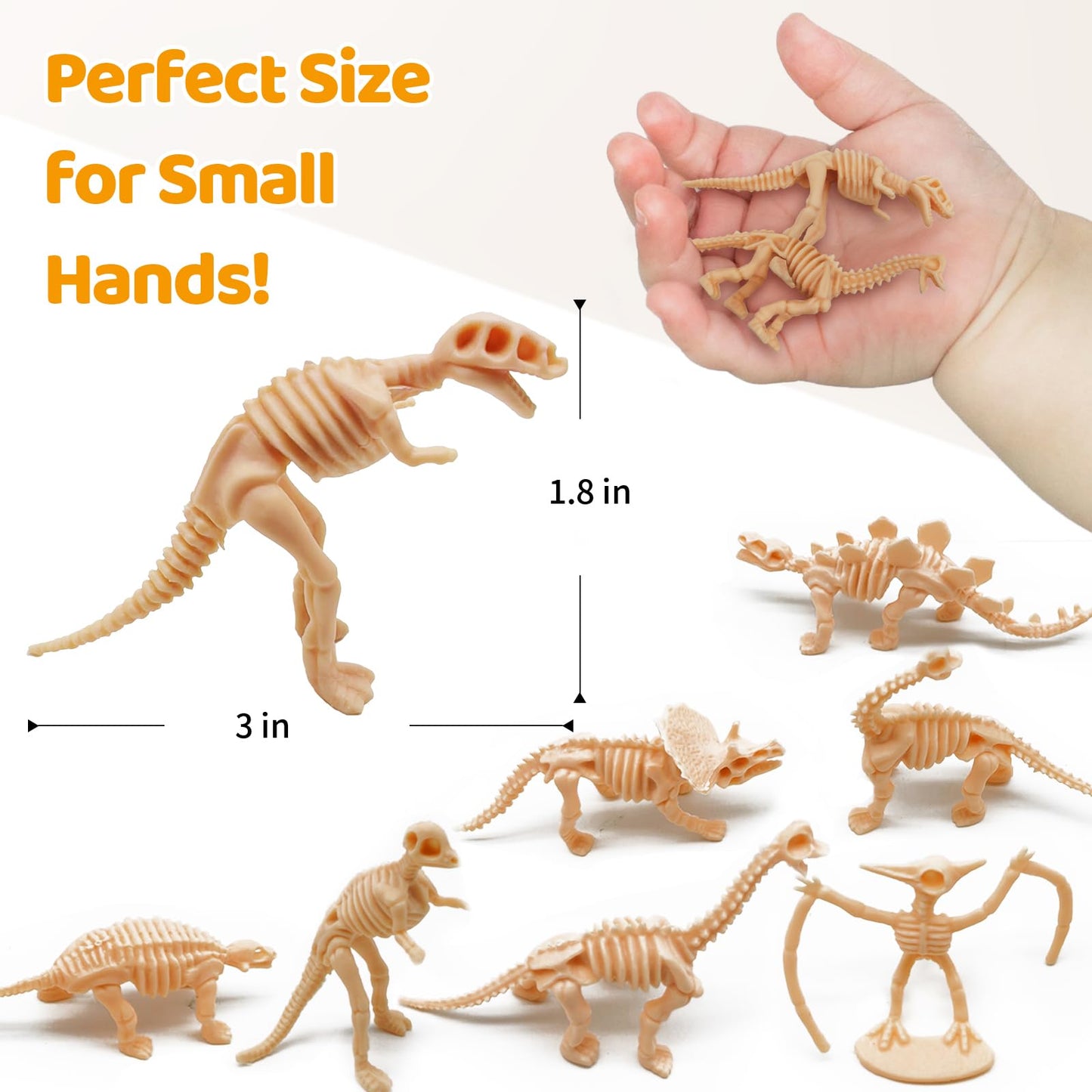 Haptime 12 Pcs Dinosaur Fossil Skeletons Toy Figures - Mini Dinosaur Figurines For Toddler Kids - Dino Bones Cake Topper Party Favors, Ideal Gift For 3 4 5 6 Boys Girls