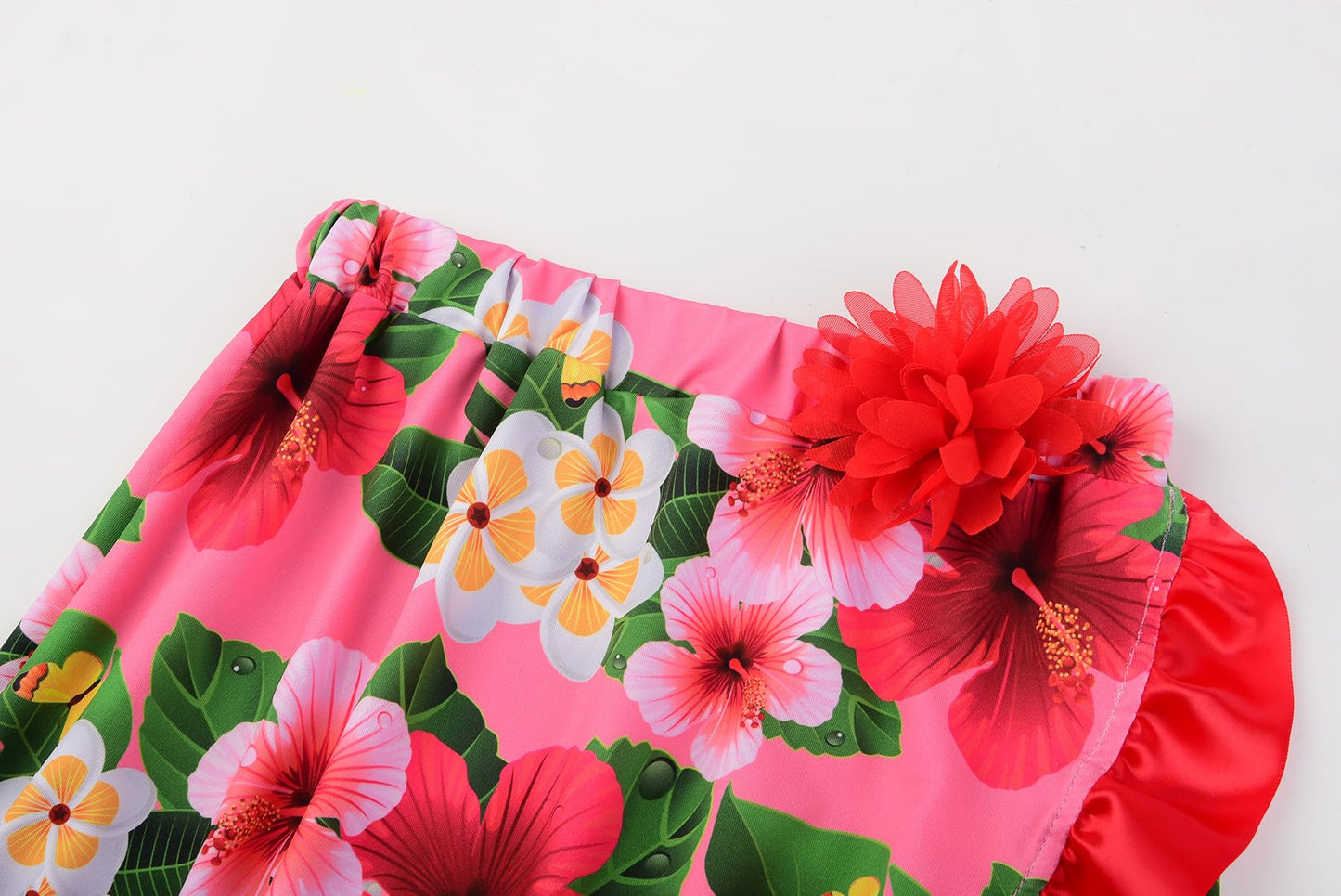Relibeauty Hawaiian Skirt Costume For Girls Red Flowers 6 Piece Kit, 110
