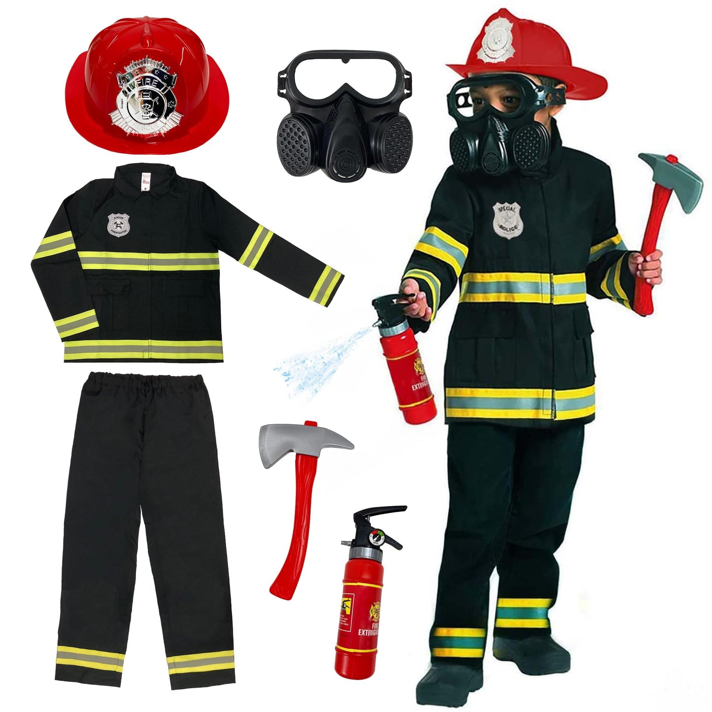 Morph Black Firefighter Costume For Kids Fireman Costume For Boys Fire Fighter Costume For Boys Kids Fire Fighter Outfit Boys Medium
