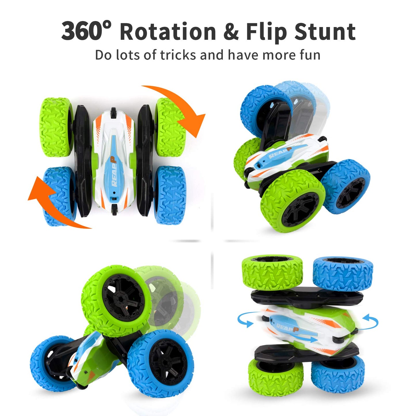 REAPP Remote Control Car, RC Cars for Kids 2.4Ghz Stunt Car with Headlights 360 Degree Rotation 4WD Car Toys Gifts for Boys Girl