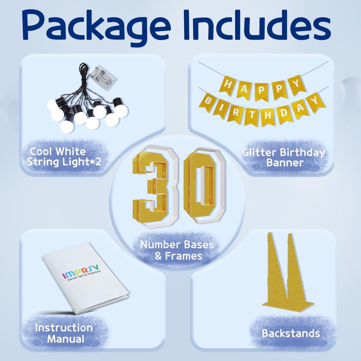 Imprsv Marquee Numbers Gold 30Th-Birthday Decorations: Large 3Ft Light Up Number 30 Birthday Decoration For Women Men Thirty Yea