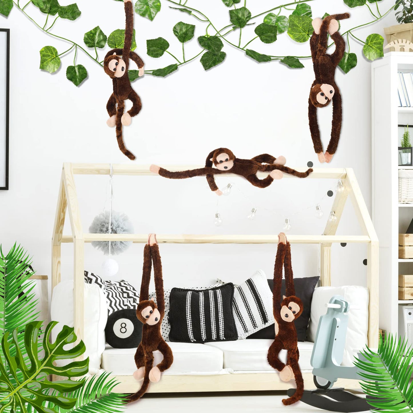 Hungdao 6 Packs Hanging Monkey Stuffed Animal Toy With Hook And Loop Fasteners Hands Stuffed Monkey Plush Toys For Kids (24 Inch)