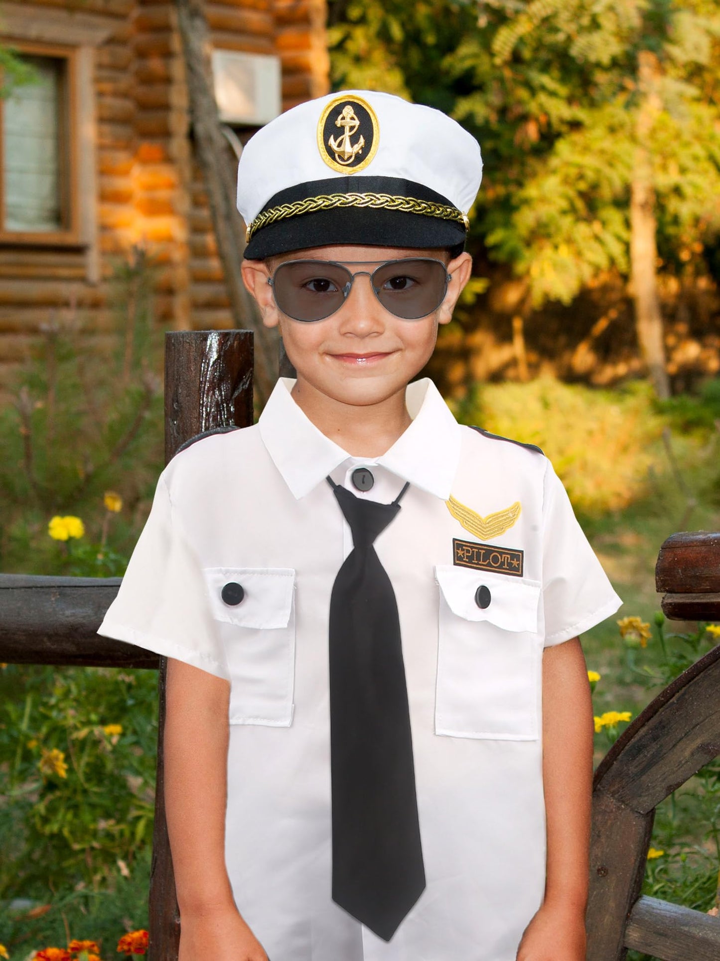 Children Pilot Costume Set Captain Uniform Dress Up For Kids Boys Halloween Cosplay Pretend Role Play Party