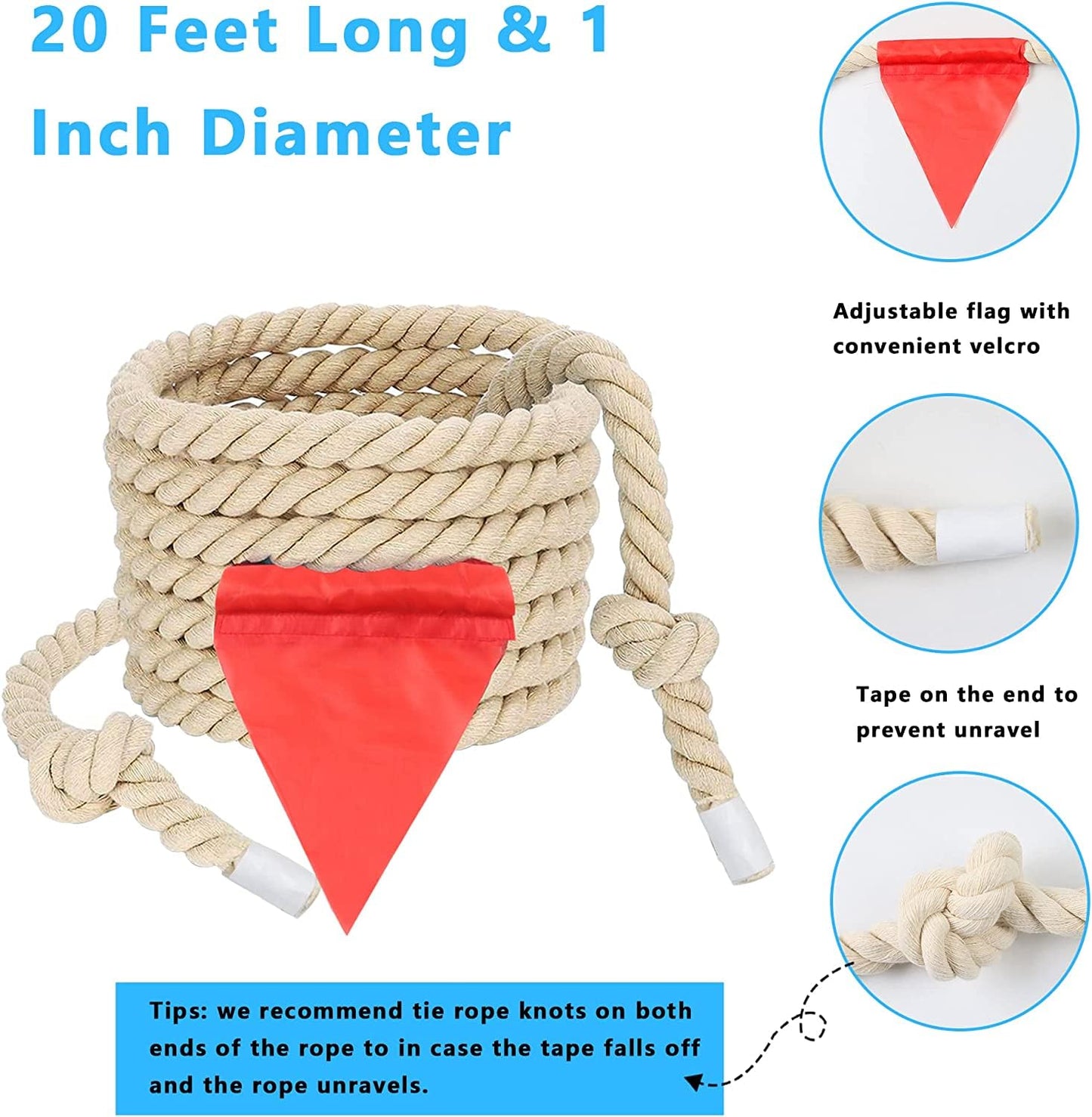 Tug Of War Rope For Kids And Adults, Natural Twisted Cotton Rope, Outdoor Games Set Perfect For Carnival Team Building Activitie