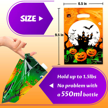 HAPMARS 60 Pcs Halloween Party Favor for Kids Candy Goody Bag, 6 Designs Plastic Trick or Treat Goodie Bags, Halloween Loot Gift