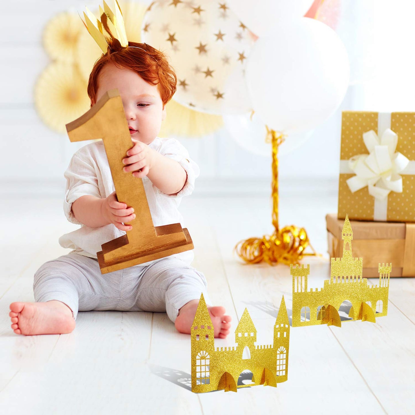 Gejoy 4 Pieces Castle Table Centerpiece Glitter Princess Theme Castle Centerpiece For Birthday Baby Shower Princess Party Table Decorations