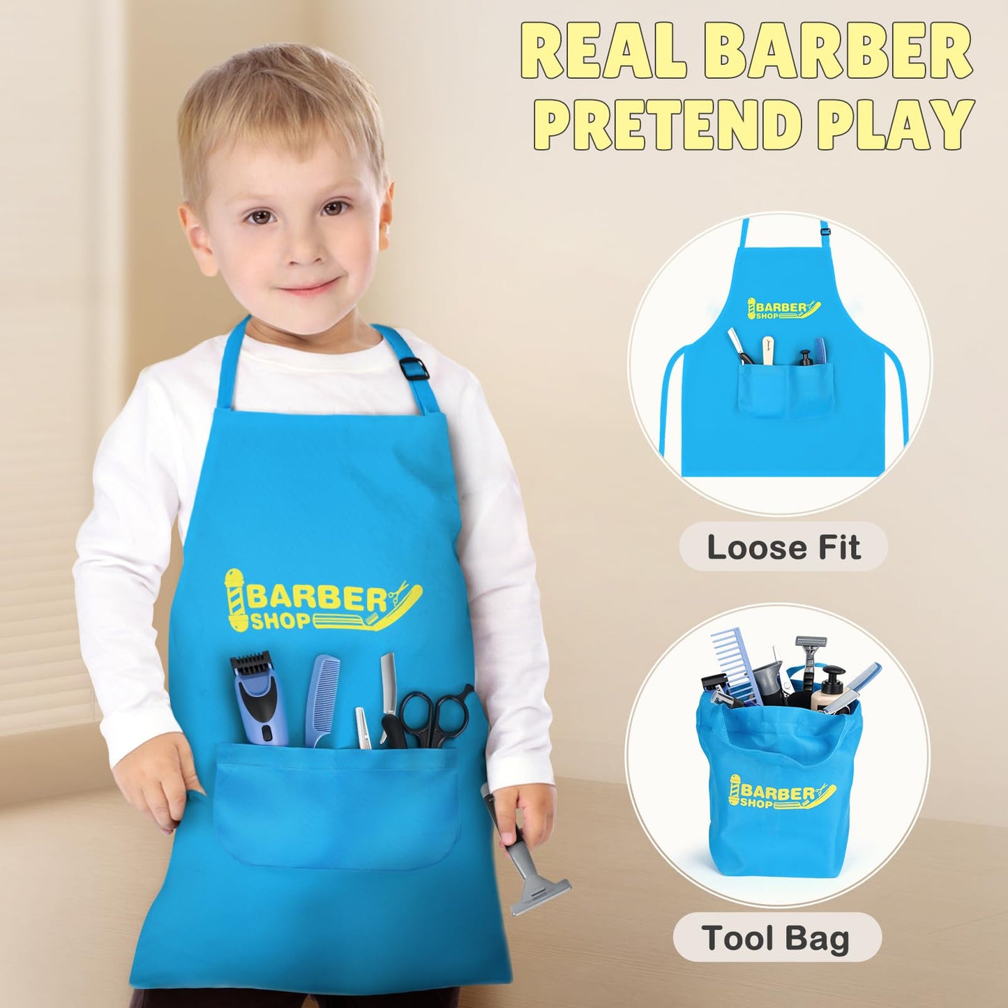 Barber Shop Pretend Play Toy, Kids Hair Salon Toys, Kids Shaving Kit for Boys Ages 3+ with Blow Dryer, Electric Shaver Toys, Too