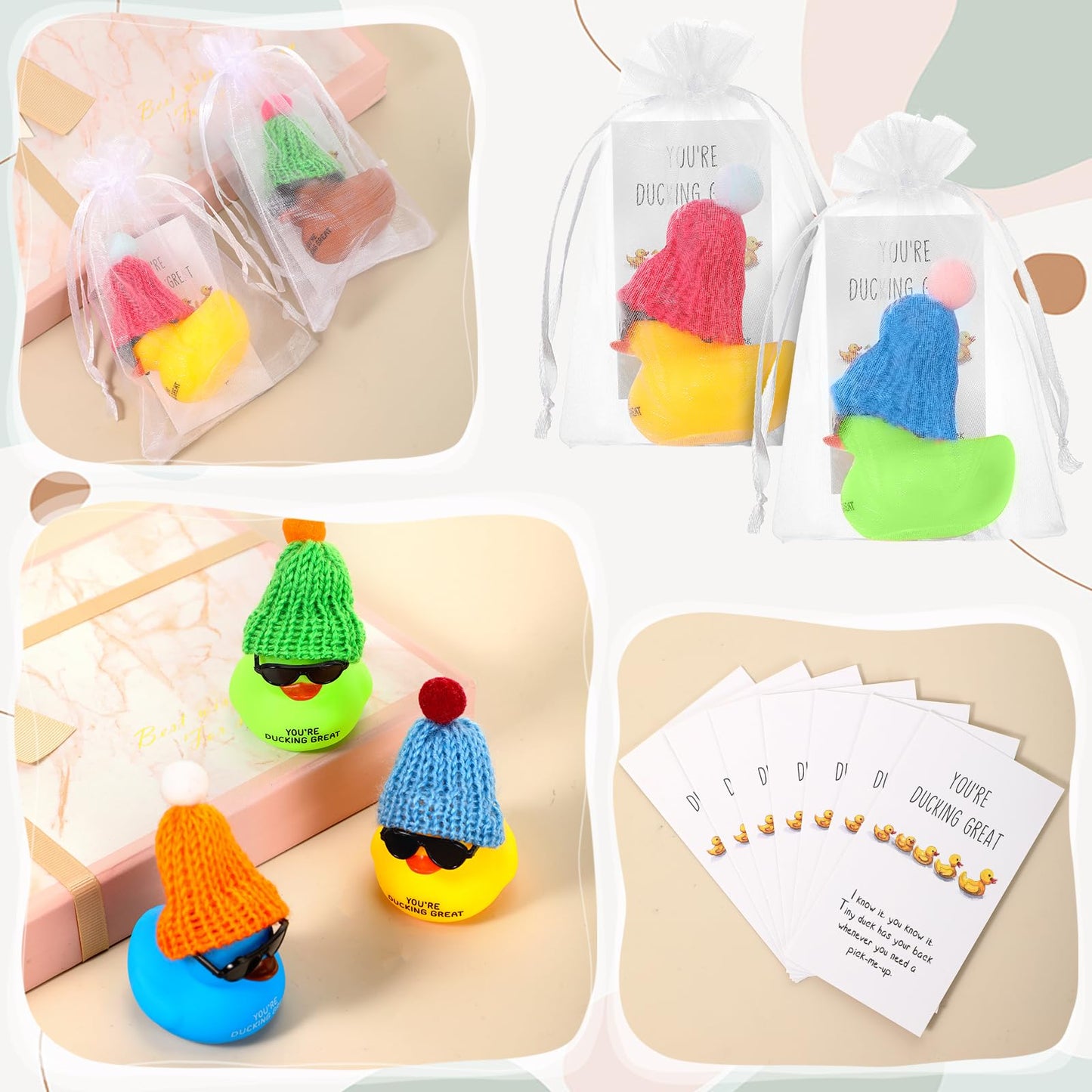 Deekin 30 Sets Thank You Gift You'Re Ducking Great Motivational Cards Mini Colorful Rubber Ducks With Glasses Hats With Card Organza Bags Bulk Toy For Cruises Students Coworkers Baby Shower
