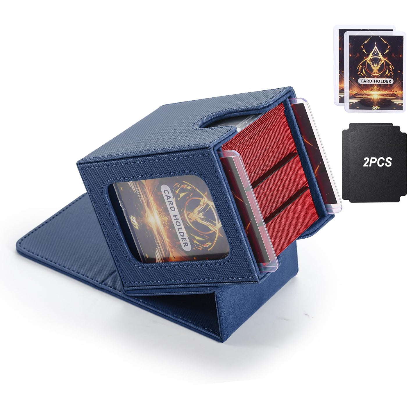 MTG Deck Box, Double Display Window MTG, Commander Deck Box Fits 120+ Single Sleeved Cards, PU Leather Magnetic Closure Card Box