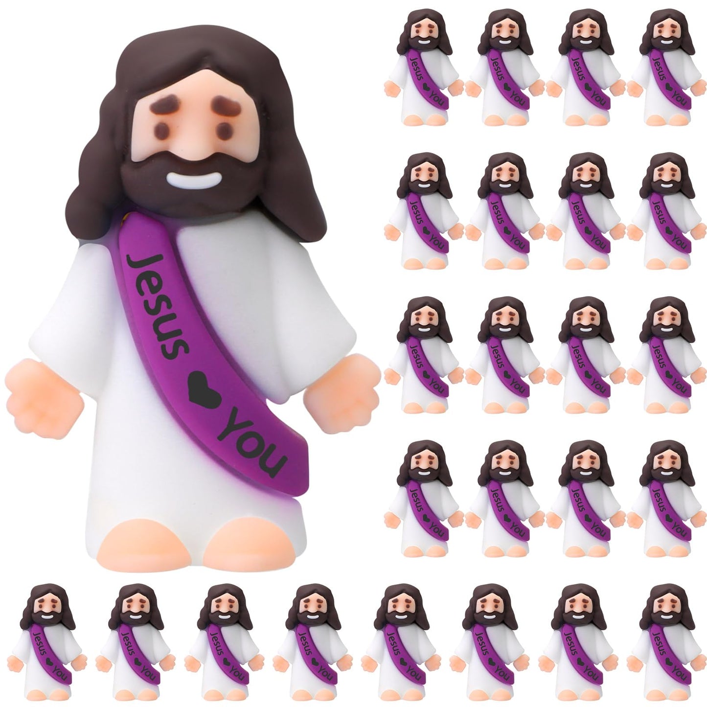 Bememo 25 Pcs Little Jesus Figures Original Design Jesus Love You Mini Rubber Jesus Toys To Hide And Seek Religious Party Favors