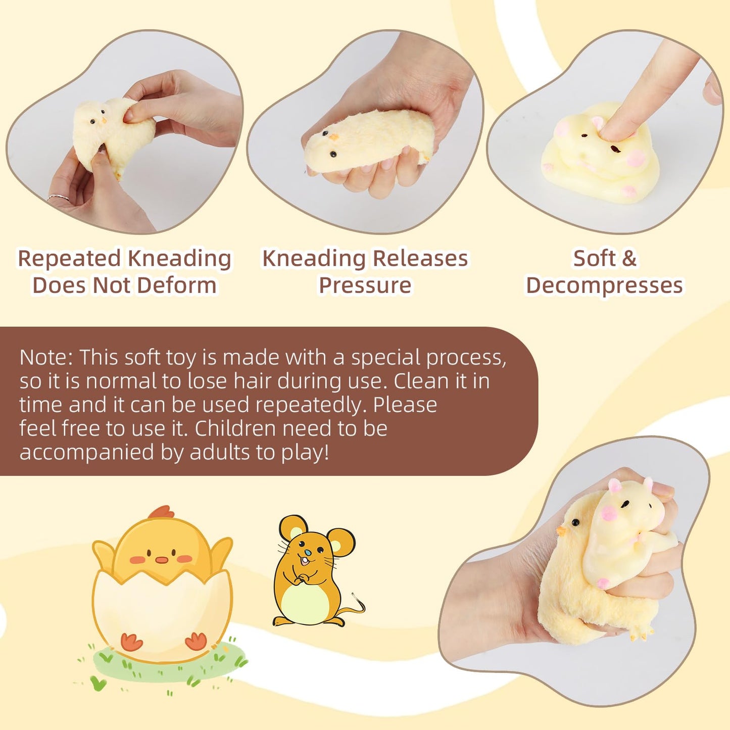 2pcs Squishy Hamster Toy,Chick Squeeze Toys,Cute Squishy Hamster Fidget Toy, Realistic Chick Toys,Stress Relief Gift for Adults