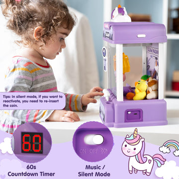 CWLAKON Mini Claw Machine for Kids, Purple Plastic Vending Toy, Model 33601, Candy Grabber with Sound, Ideal for Age 3+ Christmas Gifts
